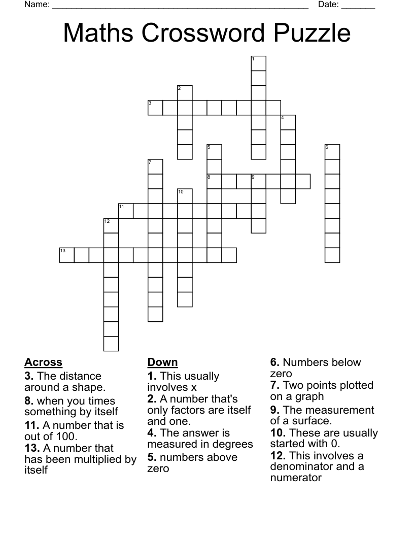 Maths Crossword Puzzle