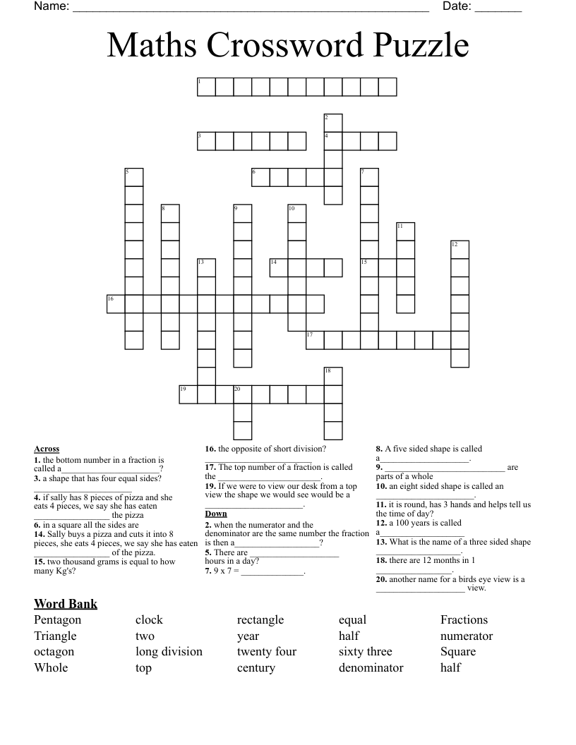Maths Crossword Puzzle 
