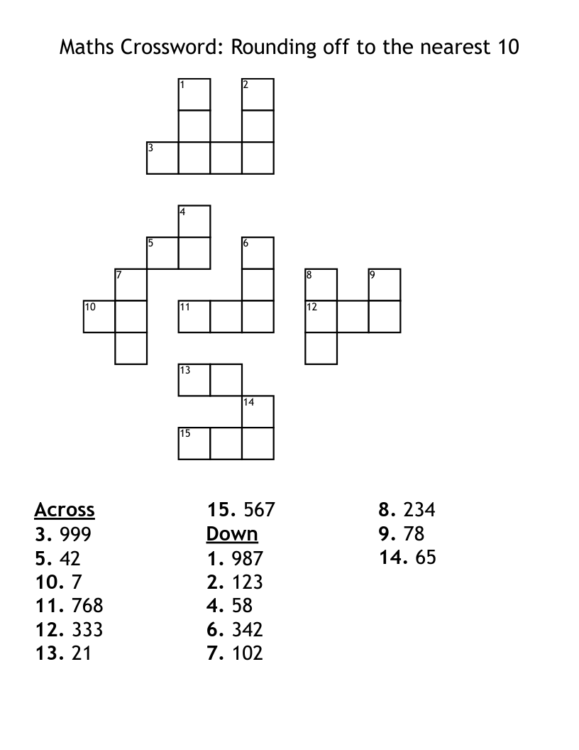 Maths Crossword: Rounding off to the nearest 10
