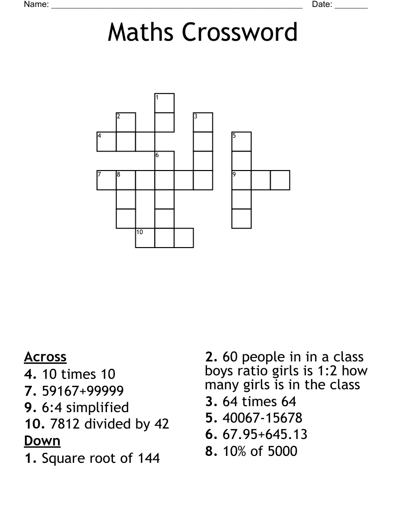 Maths Crossword 