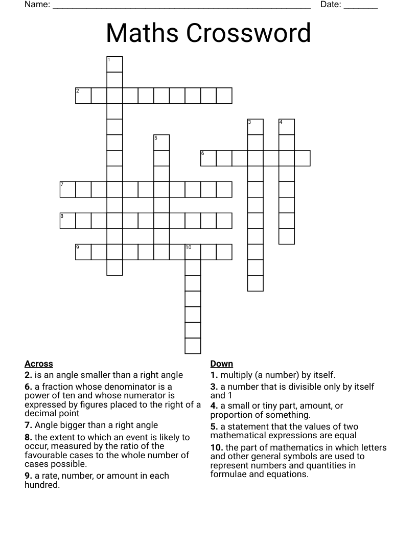 Maths Crossword 