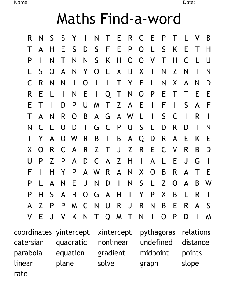 Maths Find-a-word Word Search
