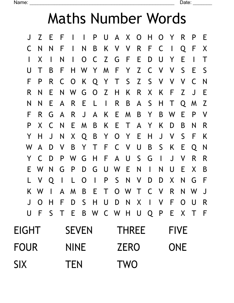 Maths Number Words Word Search