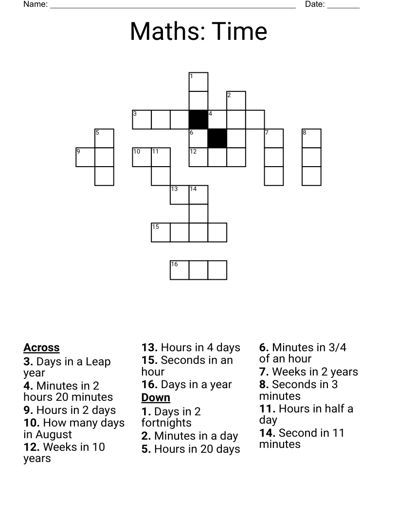Maths: Time Crossword