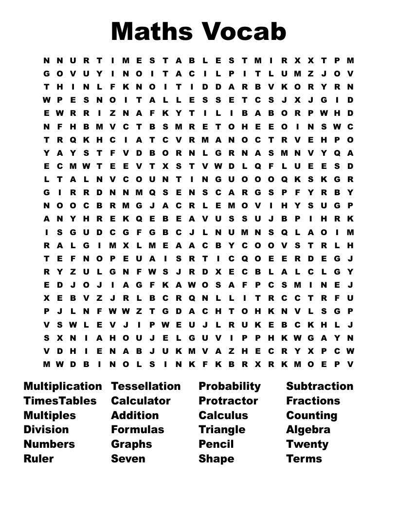 Maths Vocab Word Search