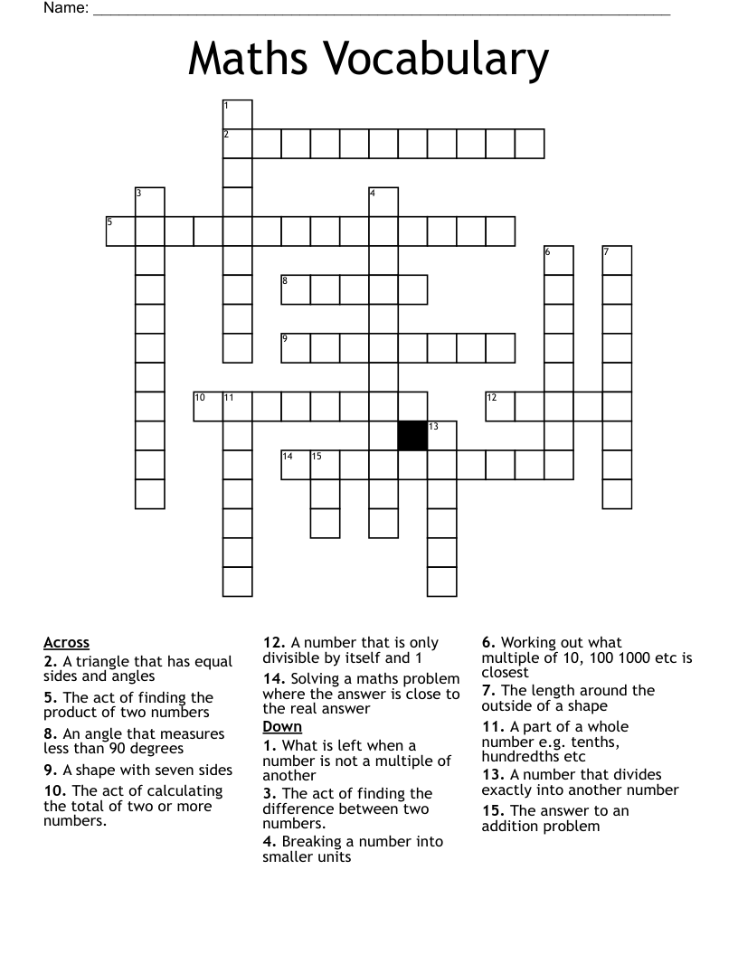 Maths Vocabulary Crossword