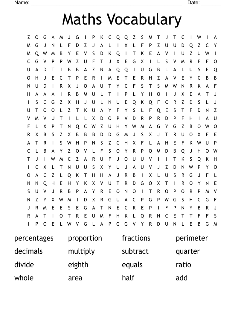 Maths Vocabulary Word Search