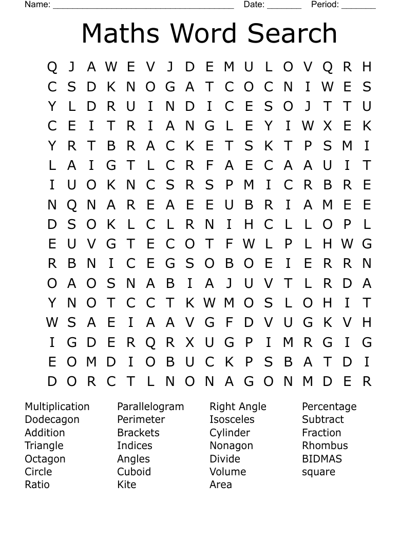 Maths Word Search
