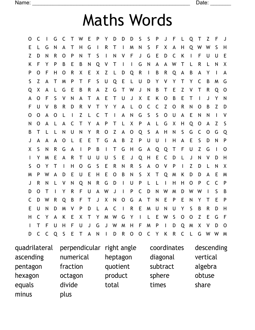 Maths Words Word Search