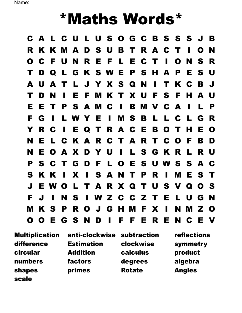 *Maths Words* Word Search