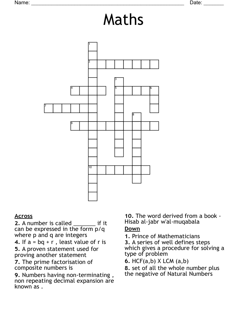 Maths  Crossword