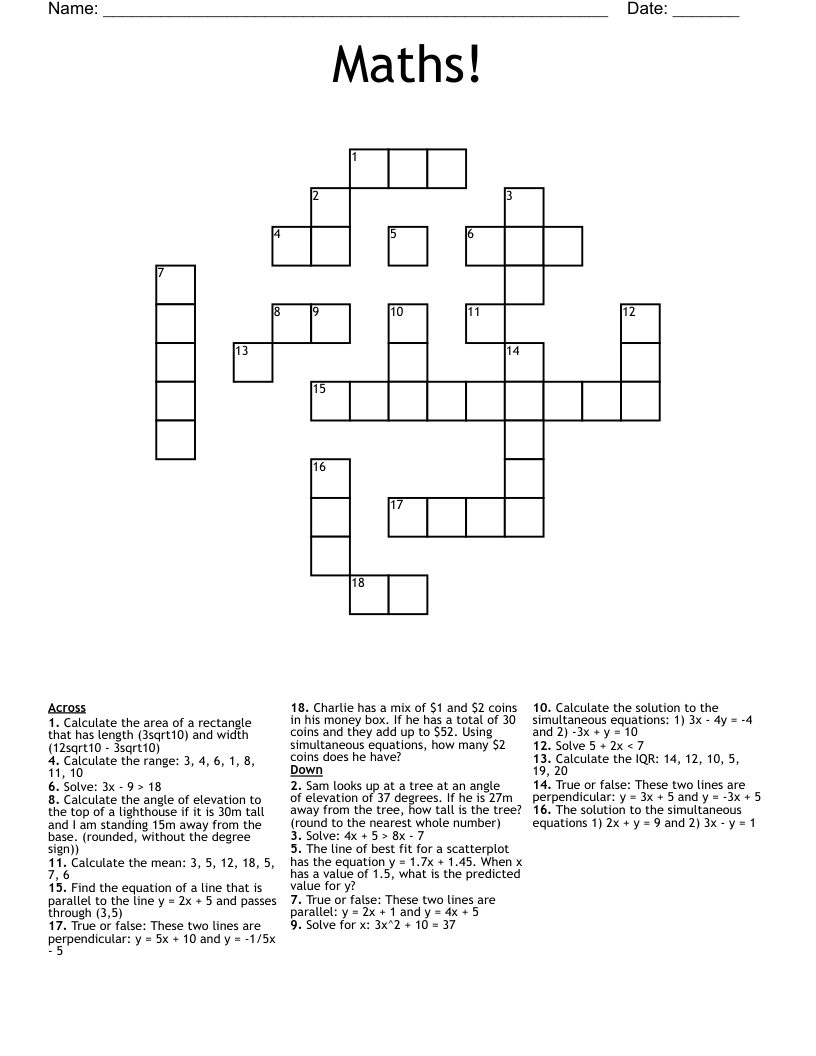 Maths!  Crossword