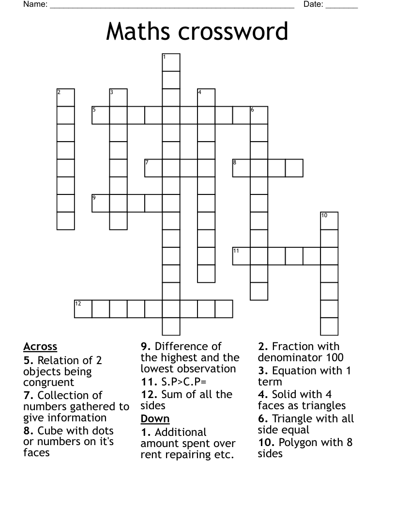 Maths crossword