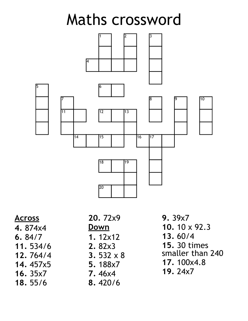 Maths crossword