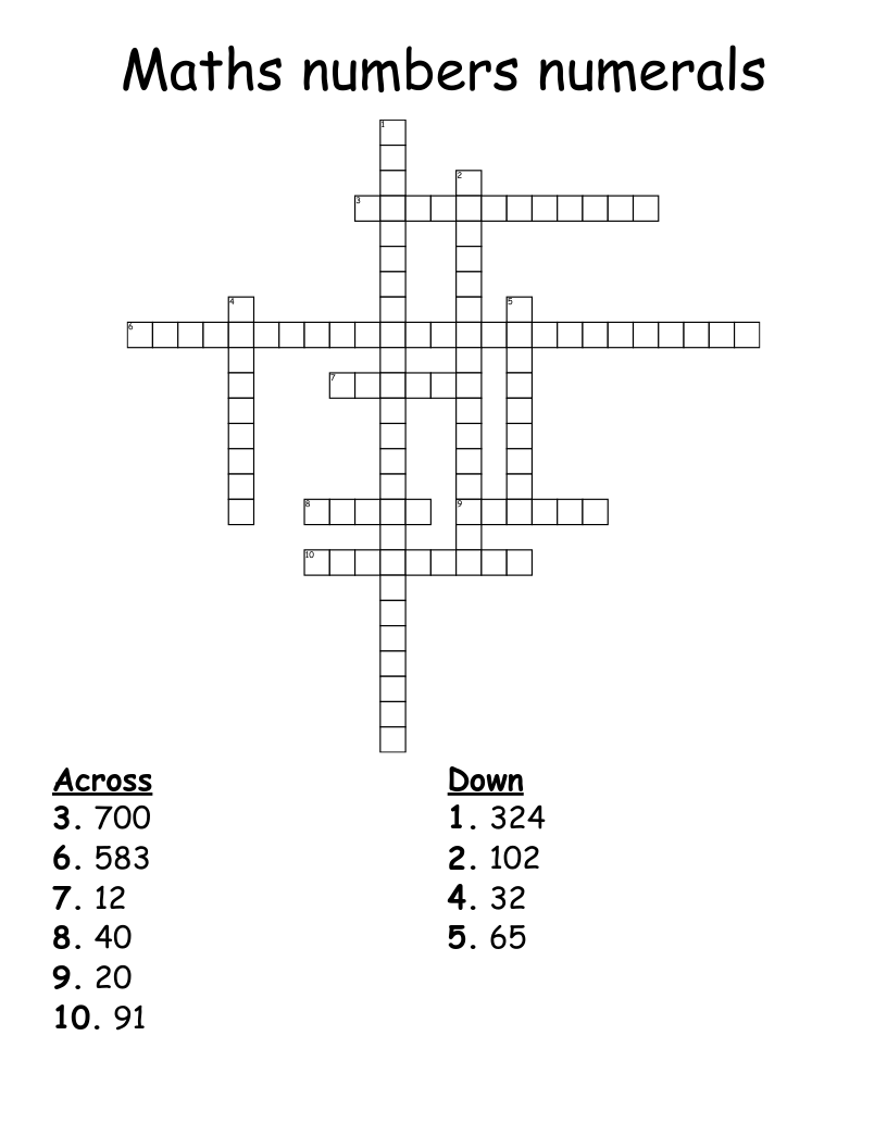 Maths numbers numerals  Crossword