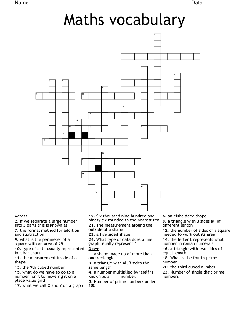 Maths vocabulary Crossword