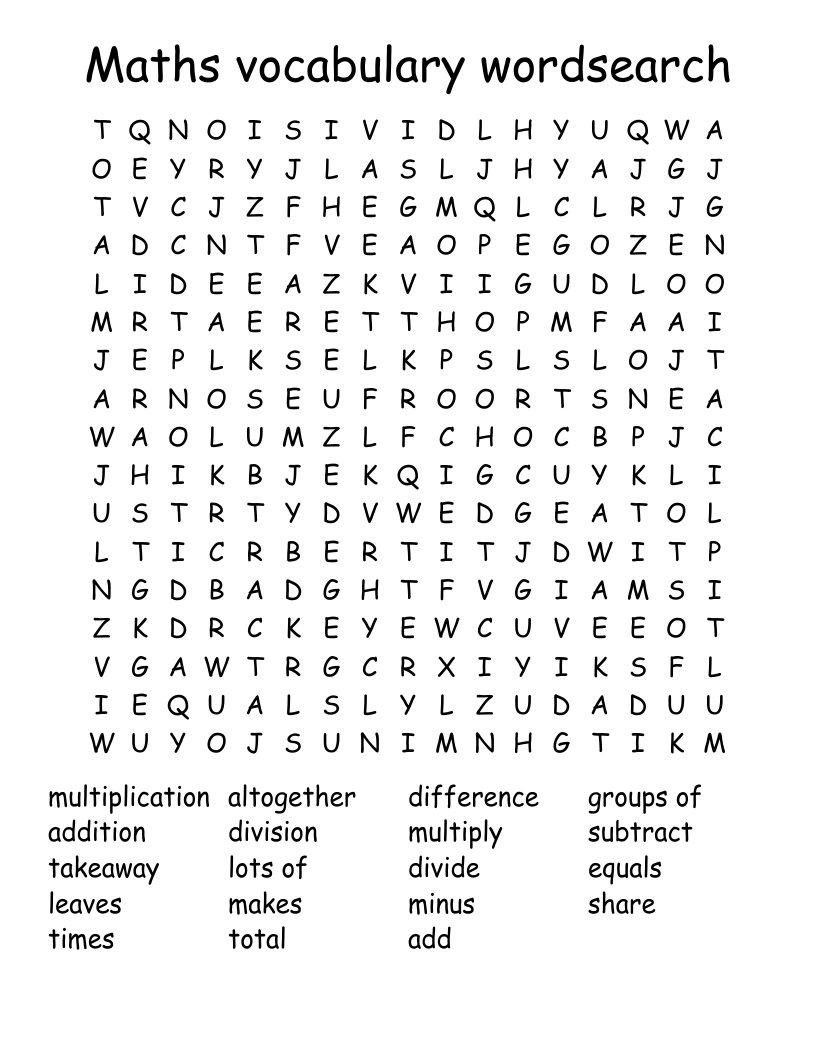 Maths vocabulary wordsearch