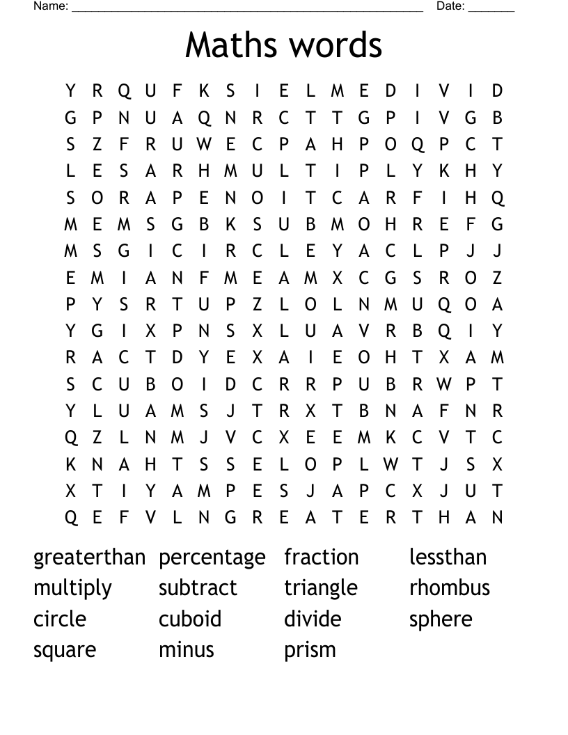Maths words Word Search