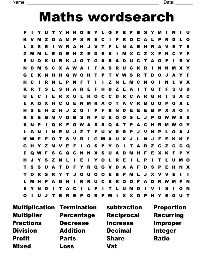 Maths wordsearch 