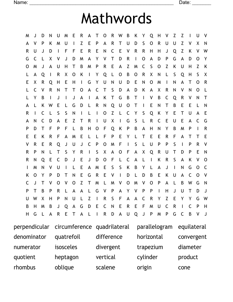 Mathwords Word Search