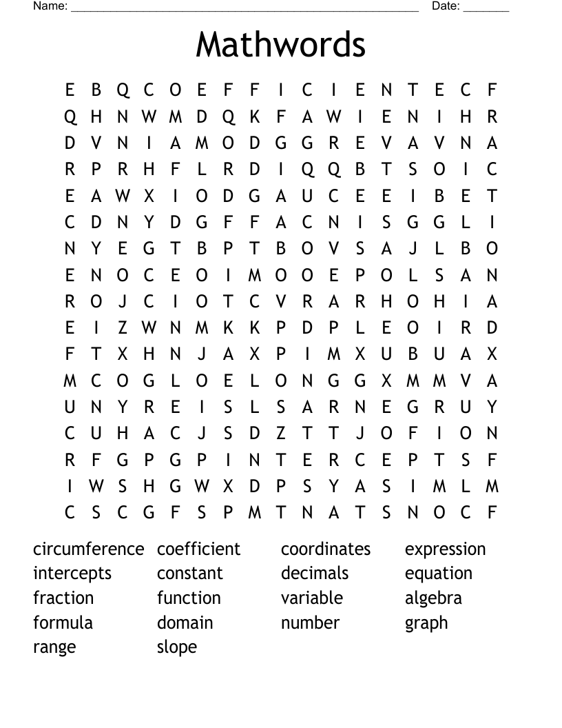 Mathwords Word Search