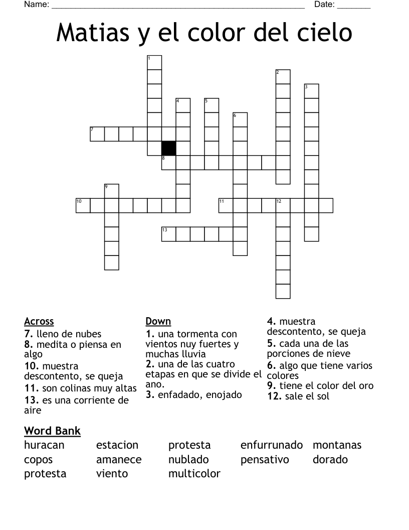 Matias y el color del cielo Crossword