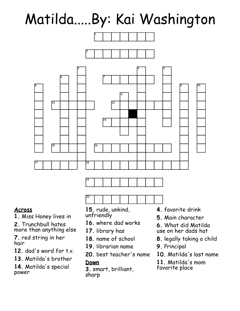 Matilda.....By: Kai Washington Crossword