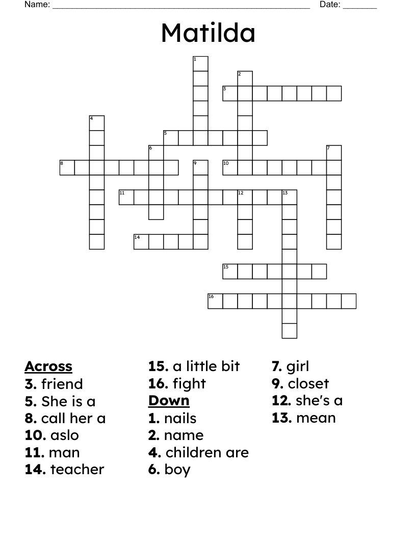 Matilda Crossword
