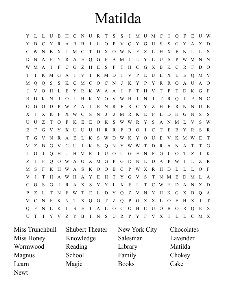 Matilda Word Search