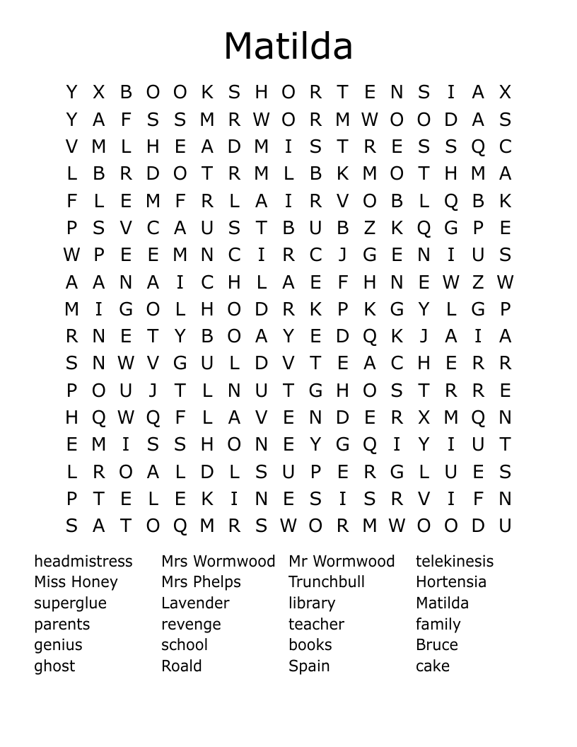 Matilda Word Search