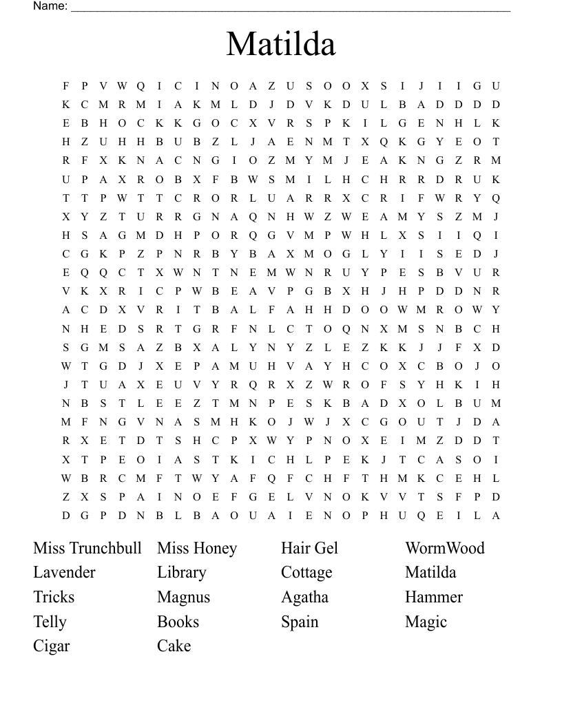 Matilda Word Search