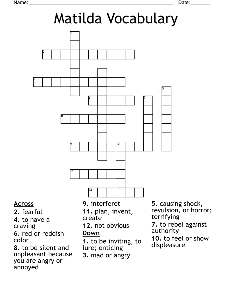 Matilda Vocabulary Crossword