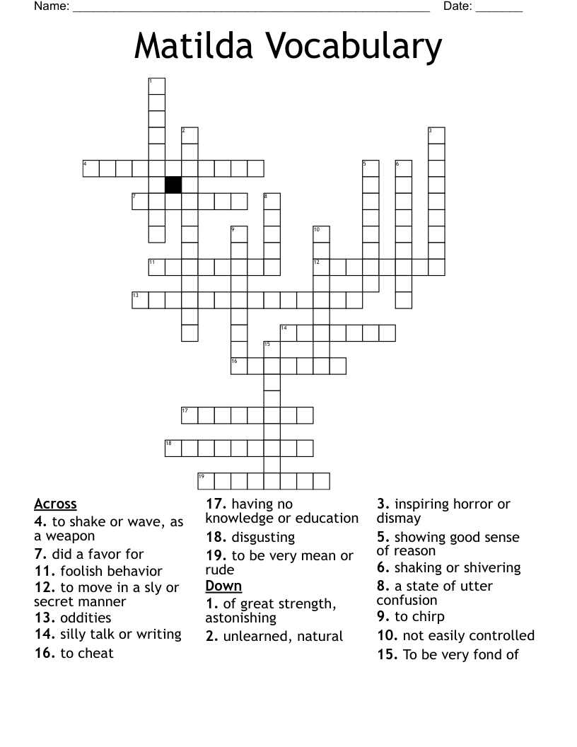 Matilda Vocabulary Crossword