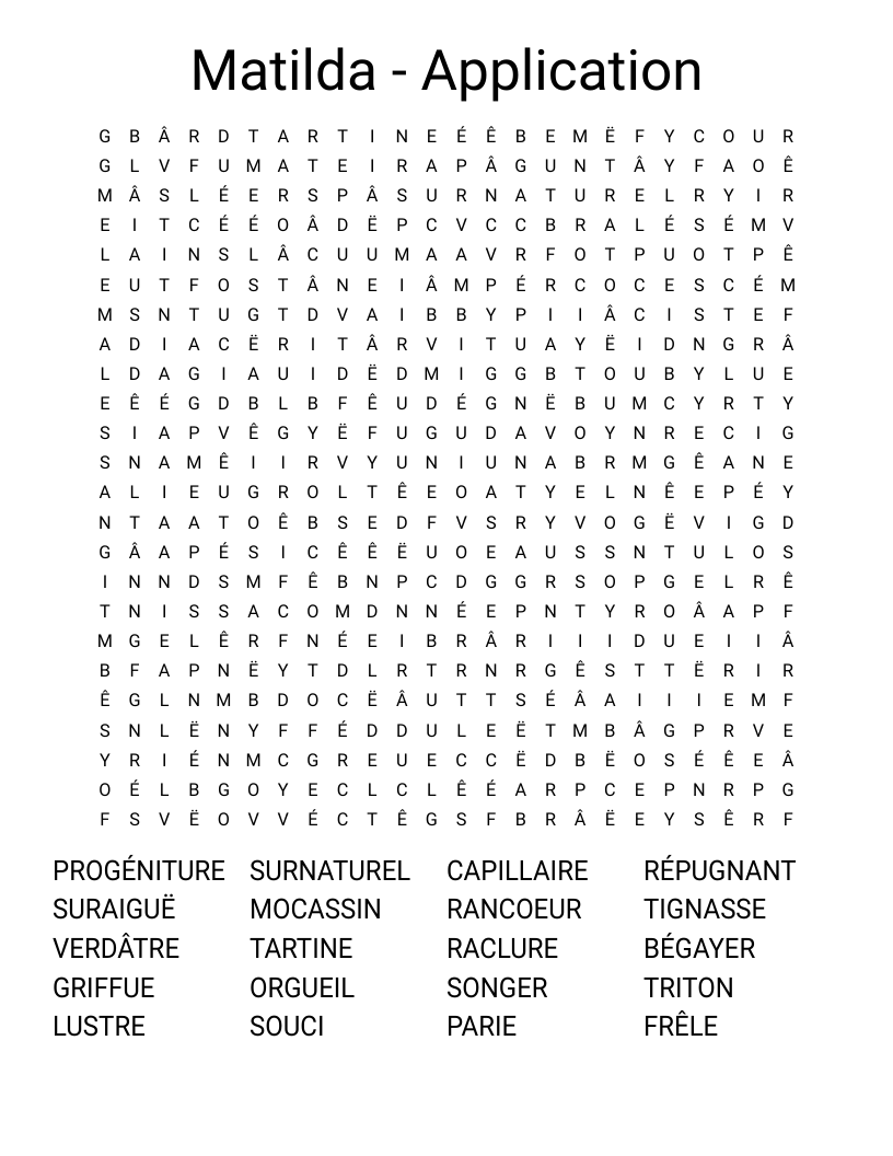 Matilda - Application Word Search