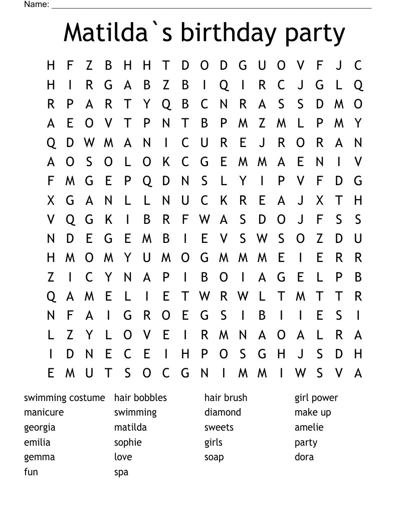 Matilda`s  birthday party  Word Search
