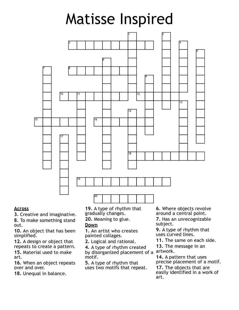 Matisse Inspired Crossword