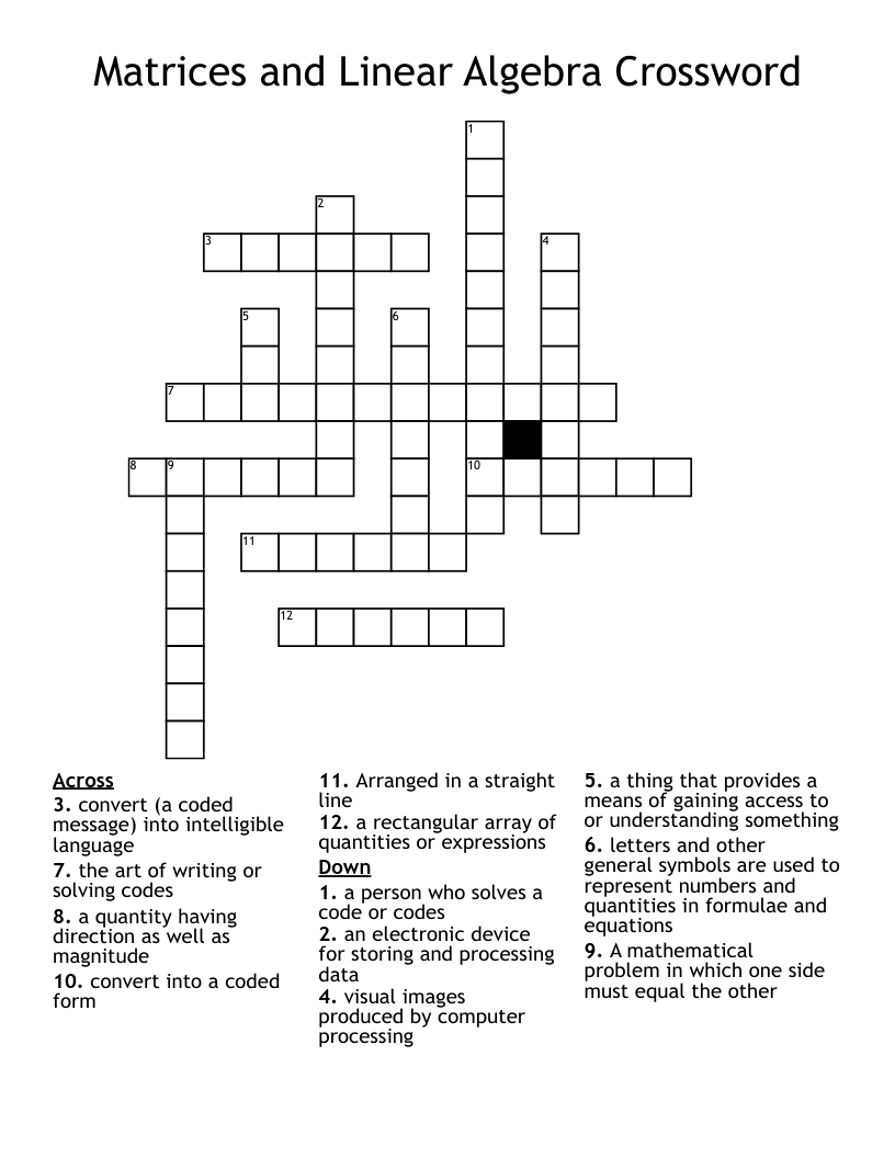 Matrices and Linear Algebra Crossword