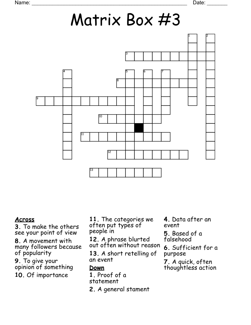 Matrix Box #3 Crossword