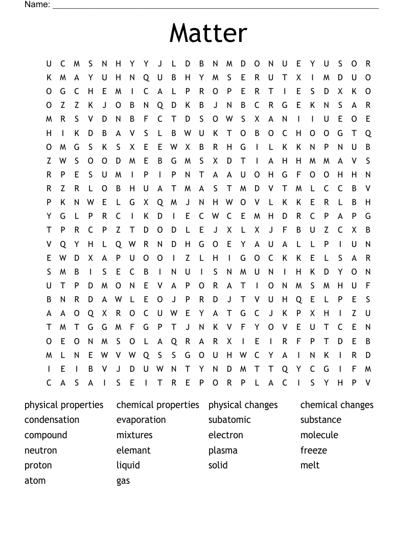 Matter Word Search