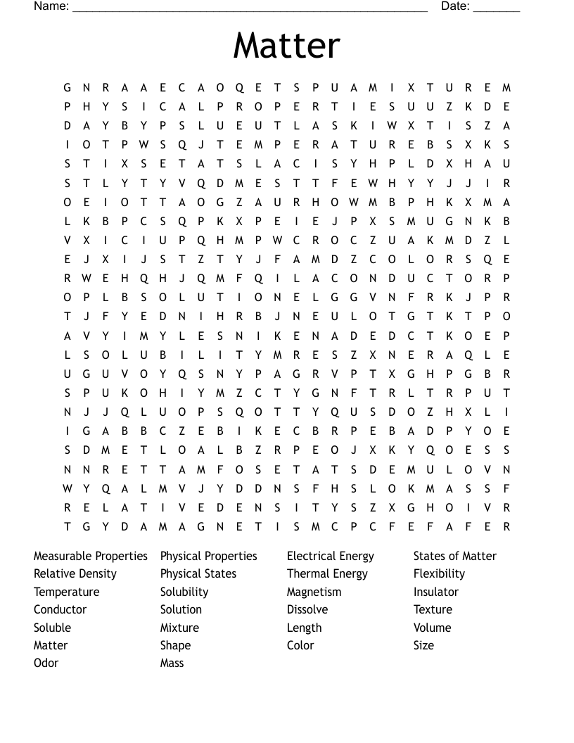 Matter Word Search