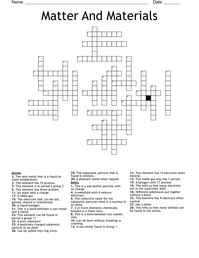Matter And Materials Crossword