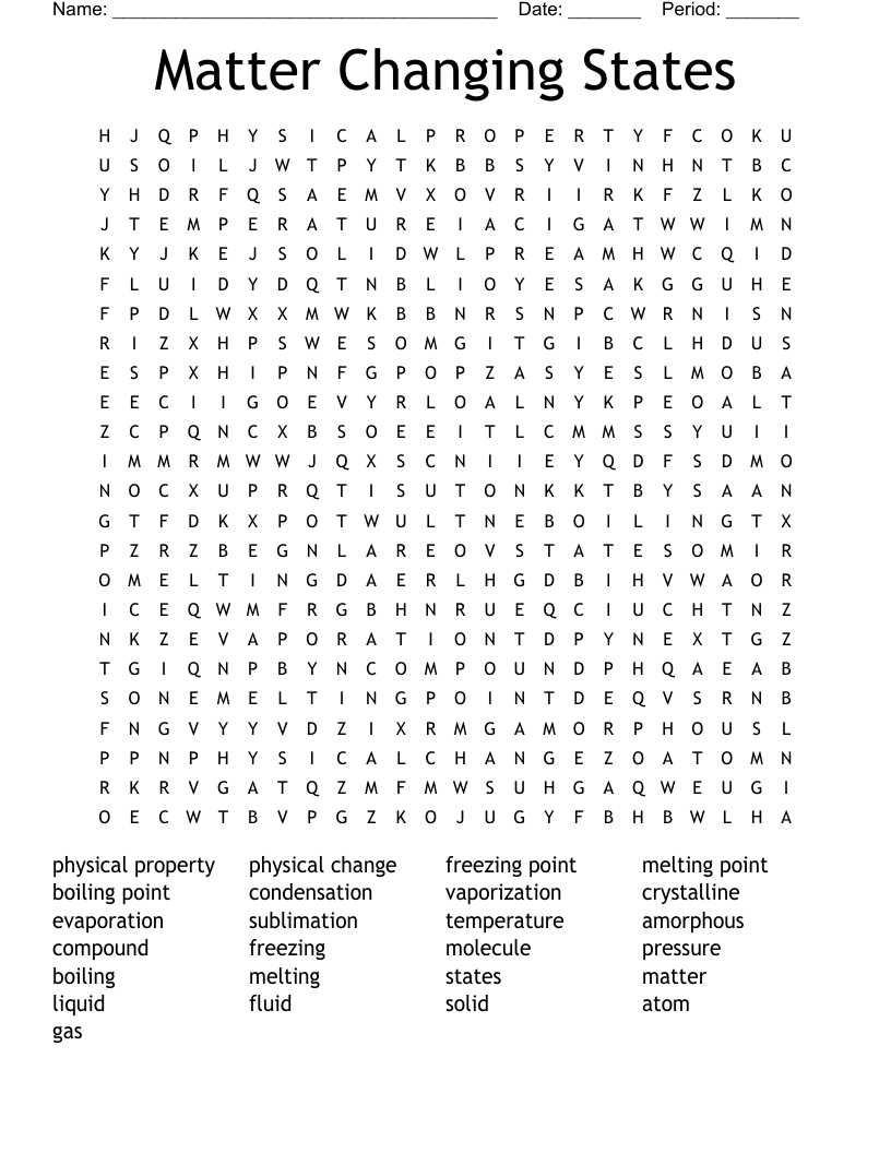 Matter Changing States Word Search