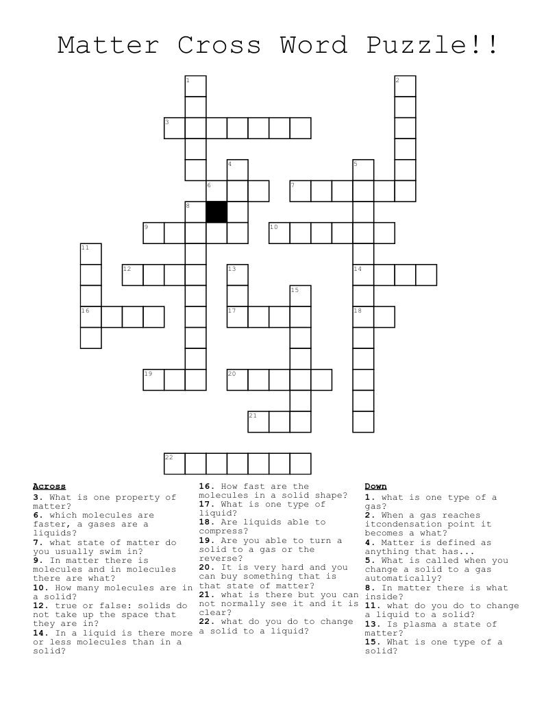 Matter Cross Word Puzzle!!