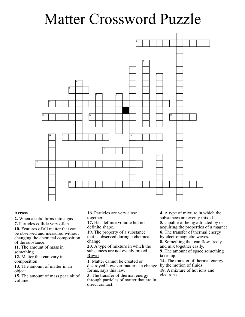 Matter Crossword Puzzle