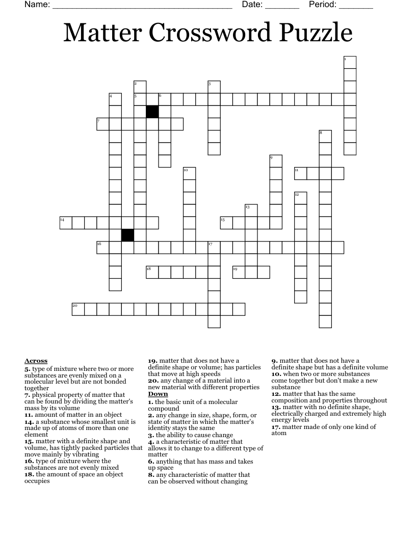 Matter Crossword Puzzle
