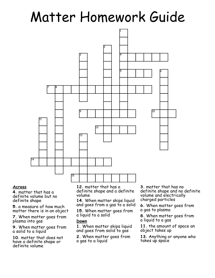 Matter Homework Guide Crossword