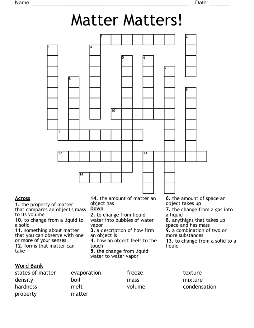 Matter Matters! Crossword