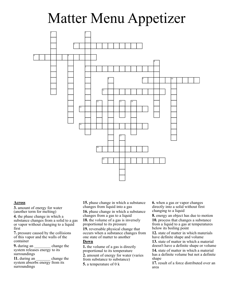 Matter Menu Appetizer Crossword