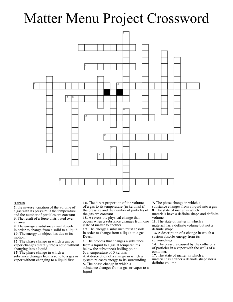 Matter Menu Project Crossword