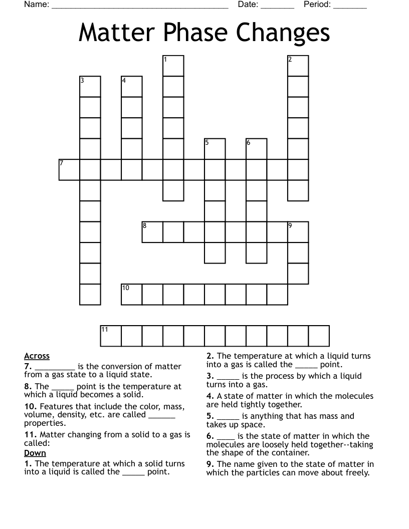 Matter Phase Changes Crossword